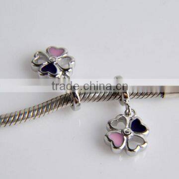 Silver Dangle Four Pink Clover Bead for European Style Charm Bracelet