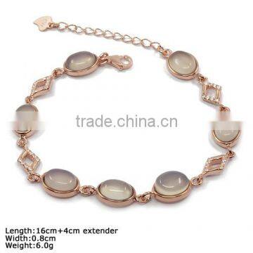 [XSL-323] 925 Silver Silver Bracelet with CZ Stones & Moon Stone Silver Ball Bracelet