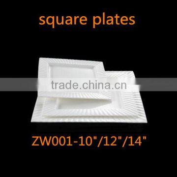 china bone china wholesale white plates 10"/12"/14 inch ceramic square shape dinner plates
