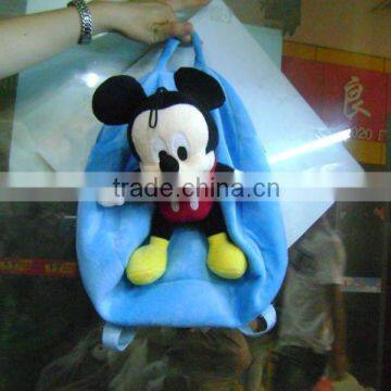 Stuffed and promotional soft mickey mouse animal toy plush backpack with pompom for children