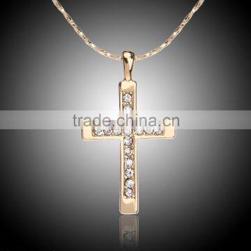 Jewelry 2 Colors Crystal Cross Pendant Rhinestone Gold And Silver Tone Necklace