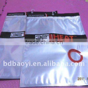 PE/PETlaminated zipperlock plastic packaging bag with hook for apparel alibaba China