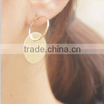 New Fashion Open Circle with Hanging Disc Brass Stud Earrings