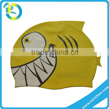 wholesale Fashion Funny Shape Printing Customized Shark Silicone Rubber Swimming Cap