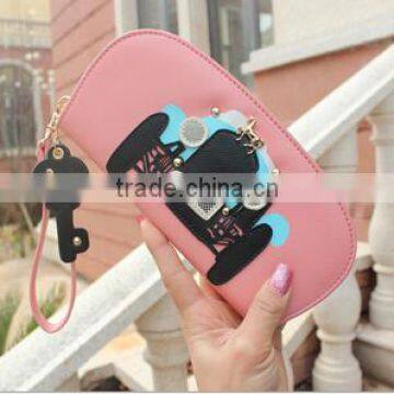 Golden Small Horse Zipper Pendant Italian Leather Wallet photo-3