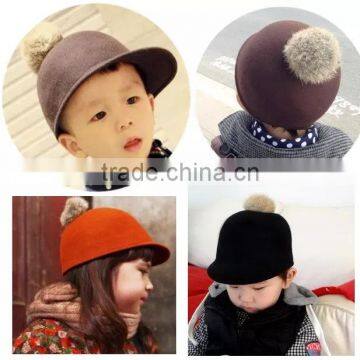 Kids wool hat children wool felt Knight Cap hat with Pompom on top