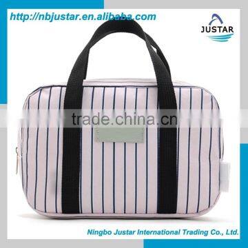 The best design canvas stripe portable cosmetic tote bag hand fashion vanity cosmetic pouch bag wholesale