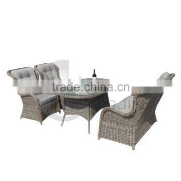 Hongjin Weatherproof Brown 4 Seats Garden Rattan Dining Sofa Set