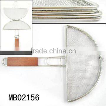 Wooden handle stainless steel BBQ Grilling net