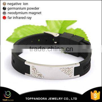 Fashion Power Jewelry 4 in 1 Bio Elements Energy Silicone Bracelet with Crystal Fitness Silicone Wrist Band