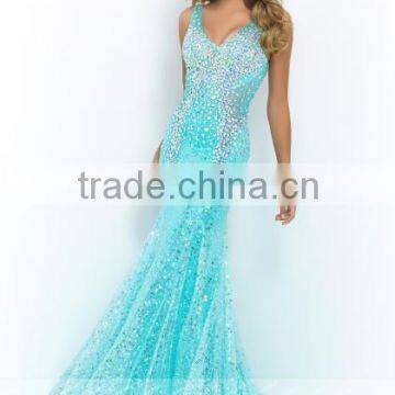 WYY24 Hot sale sexy v neck beaded bust sleeveless backless mermaid evening dress