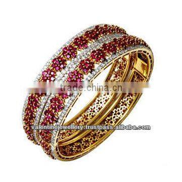 Ladies ruby gemstone heavy bangle, Pure gold heavy look bangles, Diamond ruby bangles