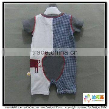 BKD 2016 Contrast Color Pockets Baby Boys Romper and Flock Printed Baby Clothes photo-4