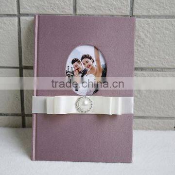 Luxury fuchsia Silk Covor Wedding Guest Books with photo frame