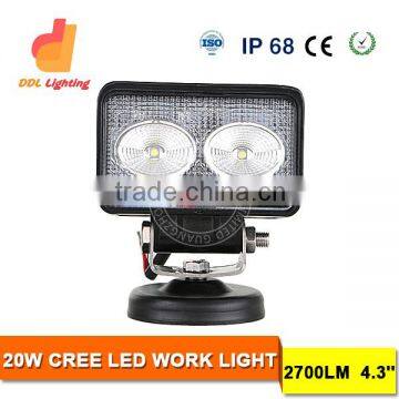 Auto parts 20W IP68 led work light 2700LM Square work light 4.3inch spot flood light