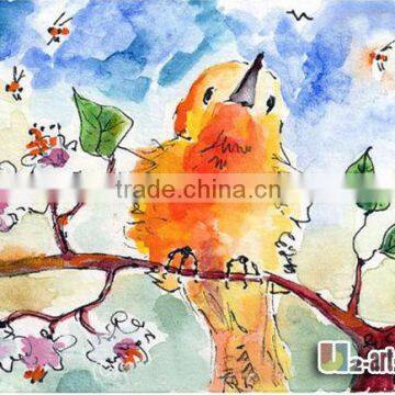 Yellow bird picture watercolor painting for kids gift