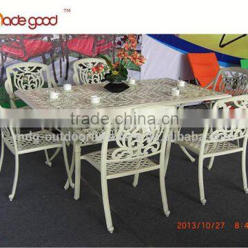 white rectangle metal long narrow dining table