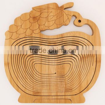 Large Small Size Grape Shaped Tradition Craft Promotion Bamboo Wood Folding Collapsible Tray Bowl Basket