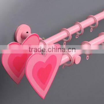 Heart Shape Pink Finial Double Pole Kids Curtain Rod