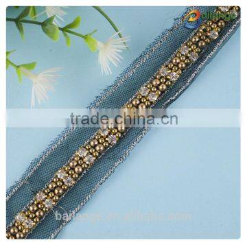 New fashion beaded rhinestone pearl mesh trimming for wedding dress