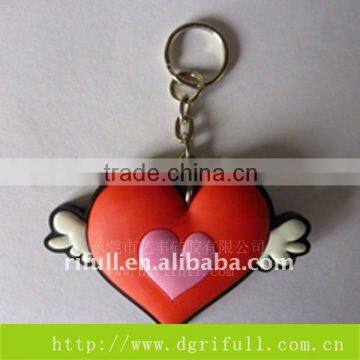 Love shape silicone rubber keychain with Angel wings