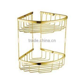 luxury corner shower basket/gold palting copper storage basket/double basket103HA