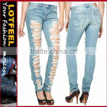 ripped destroyed light wash skinny women jeans pants (LOTX262)