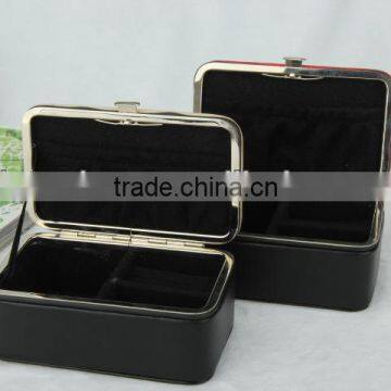 pu Mini Simple Jewelry Box With Metal Frame
