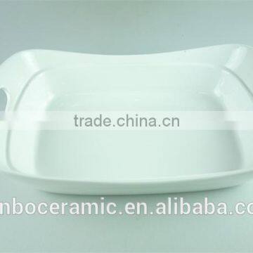 White Ceramic Baking Dish Rectangular Unique Shape Set 2 Hotel / Restaurant Large Bakeware Set photo-5