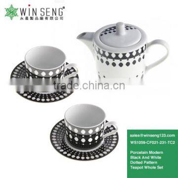 Fine Porcelain Modern Black And White Dotted Pattern Teapot Set With Mugs And Saucers Whole Set WS1059-CF021-231-TC2