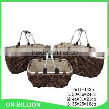 Large size willow shopping basket with handles