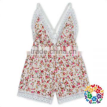 Florals cotton backless lace fringe baby clothes romper wholesale