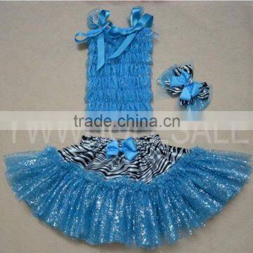 new design baby zebra glitter tulle skirts chiffon skirts matched glitter top set for kids many colors