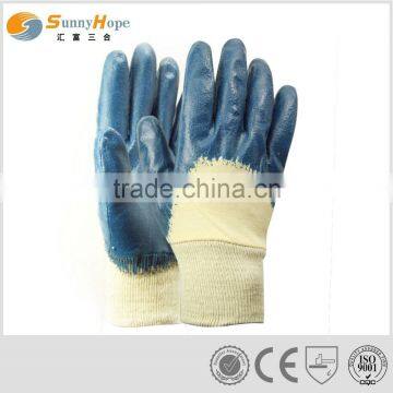 knit wrist cotton blue nitrile coated gloves