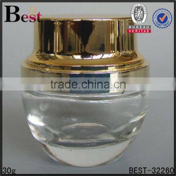 30g alibaba best sellers gold aluminum top clear glass cosmetic jar high quality skin care cosmetic cream jar cosmetic packaging