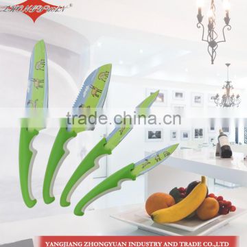 4 pcs set of non-stick coated/colorful animal printing kitchen knives