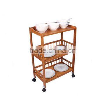 Wholesale Bamboo Kitchen Cart New Mobile Dining Car With Baskets, Shelves and 8-Slot Wine Bottle Holder photo-3