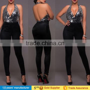 2014 new women block color BLACK WHITE tie Long plus size wide leg soft elegant women stripe evening jumpsuit OEM cheap bulk