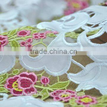 Laser Embroidered Floral Applique Voile Lace Fabric photo-3