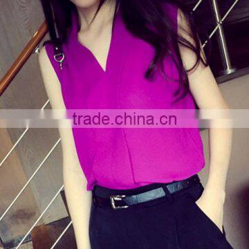 OEM Ladies Sleeveless Chiffon Blouses Tops photo-6
