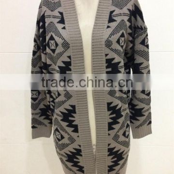 Women open chest knitted patterns aztec cardigan sweater