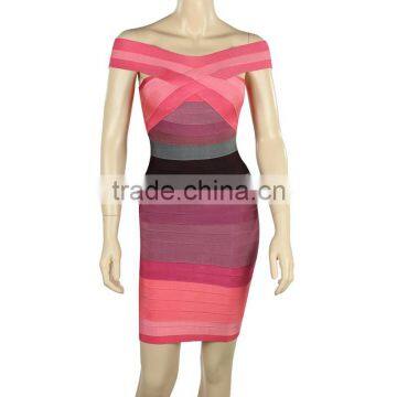 2015 New Arrival Slash Sleeve Pink/Green Gradient Bandage Dress Brand Hot Cocktail Party Slim Dress photo-6