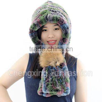 CX-C-242M Hand Knitted Women Real Rex Fur Animal Cap photo-2