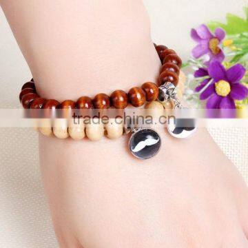 Customized UK Flag Glass Dome Charm Wood Bracelets Jewelry photo-4