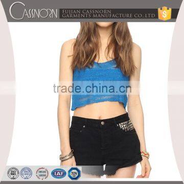 blue slim-fit sleeveless summer sexy women vest