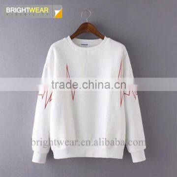 Fleece pullover sweatshirt with ECG pattern embroidery for women