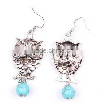 2017 New stainless steel earring hook Owl antique Earring with turquoise native howlite  907469