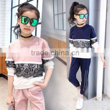 B22653A 2017 Children's autumn Sweet lace casual wear clothing sets