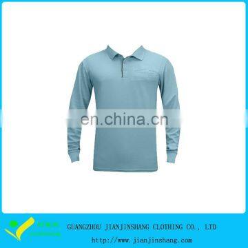 China Promotional Blue Color Long Sleeve Polyester Lycra Pocketed Golf Shirts