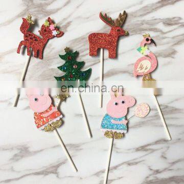 New Flamingo/Paige Pig/Deer/Christmas Tree Felt Cupcake Toppers Party Cake Decorations photo-2